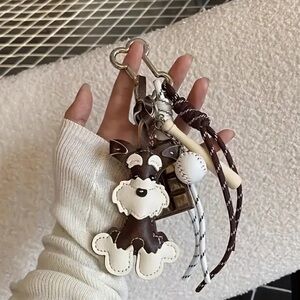Bag Charm, Schnauzer Brown and White Key Holder, NEW